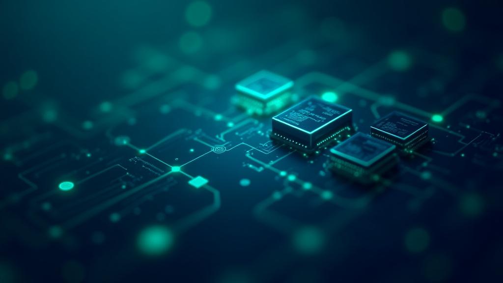 Abstract depiction of data flow and system integration. Modern UI elements overlapping with older, blocky technology representation, symbolizing modernization.